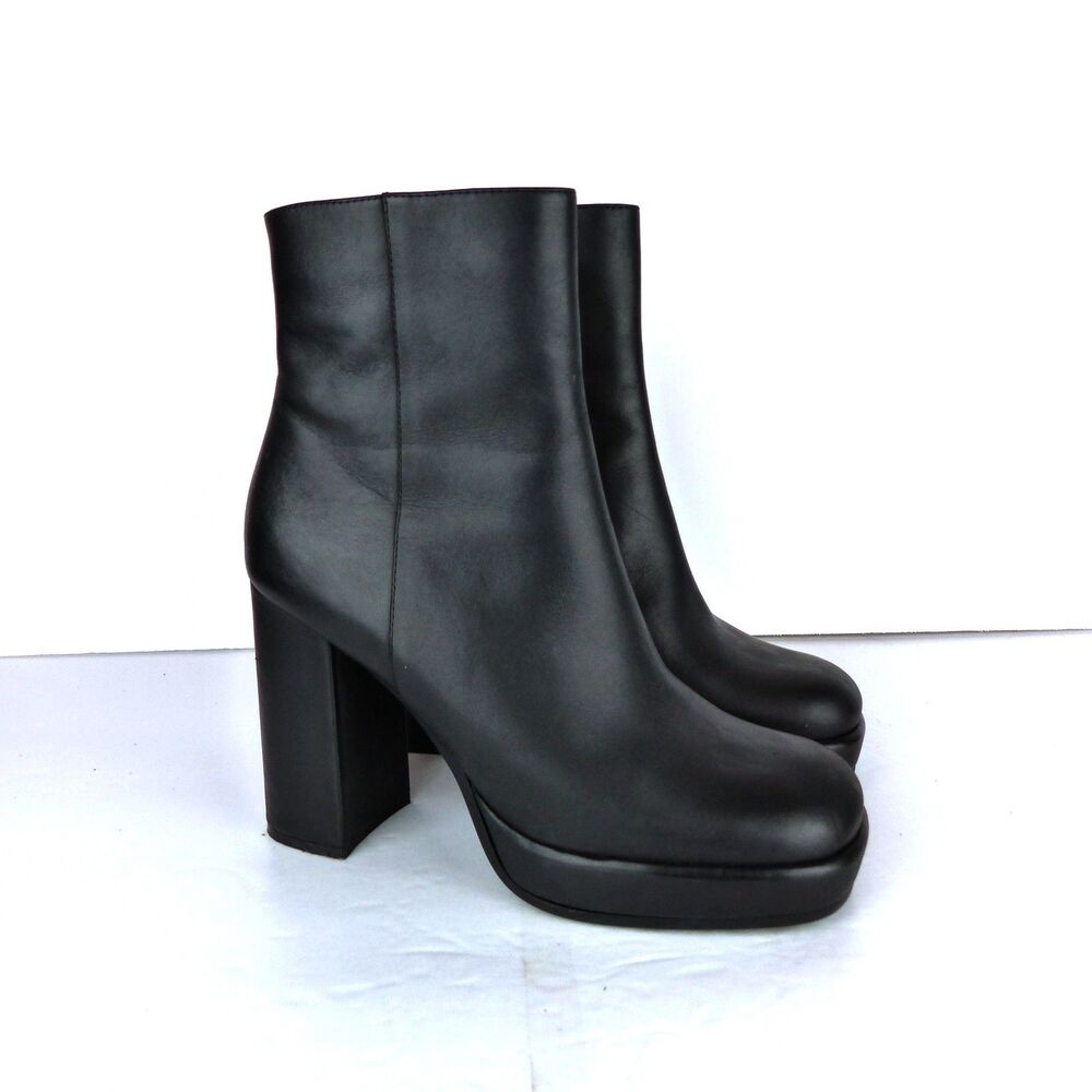 Jeffrey Campbell Spaced Booties Women 7.5 Black Leather Platform Block Heel Goth